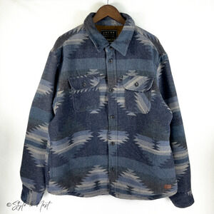 Jachs Aztec Western Blue Flannel Pattern Wool Blend Shirt Jacket Size XL